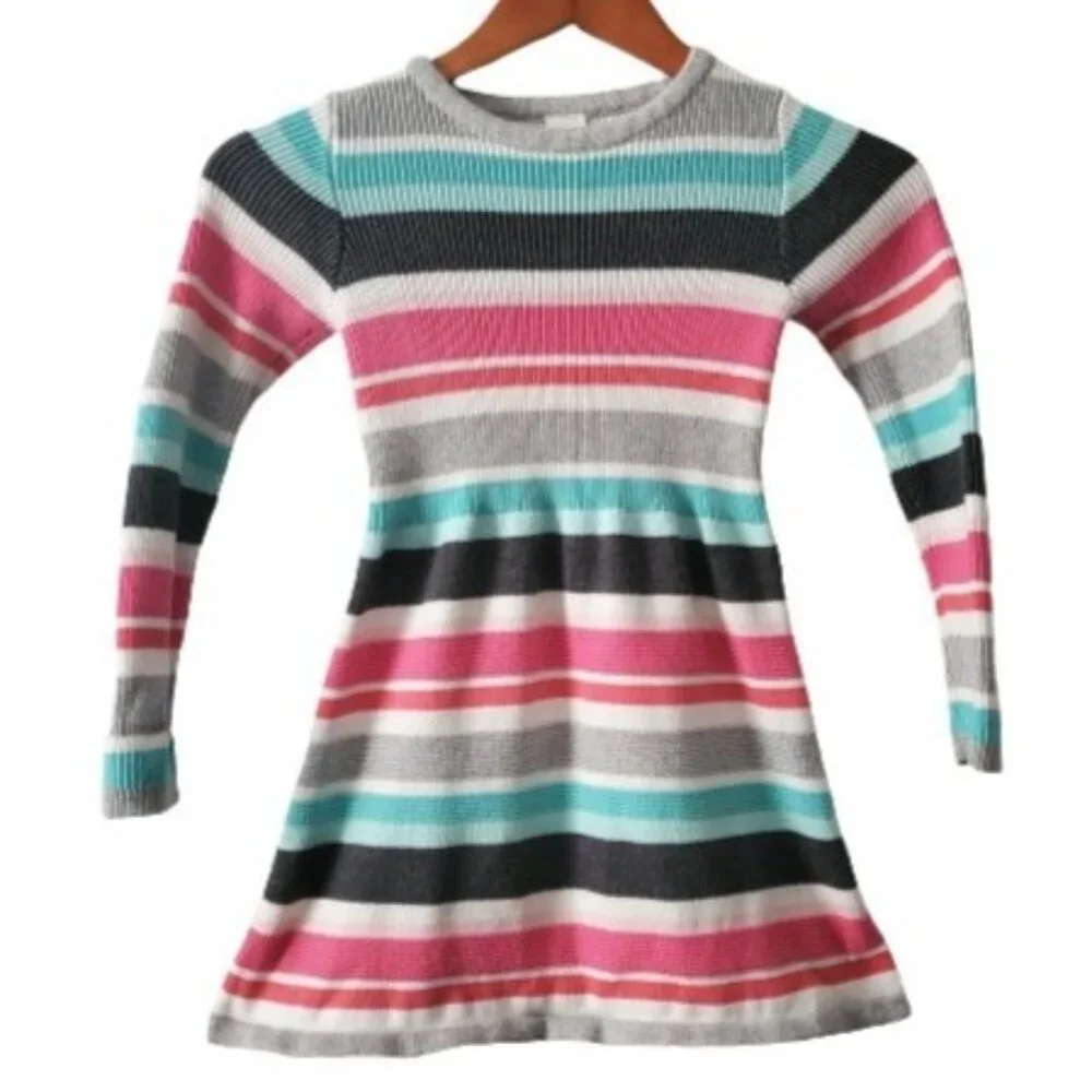Gymboree Little Girls Long Sleeve Multicolor Striped Knit Sweater‎ Dress Size 7
